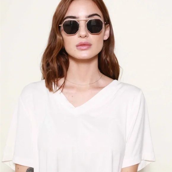 WONDERLAND Gold and Black Hexagonal Sunglasses - Picture 2 of 5